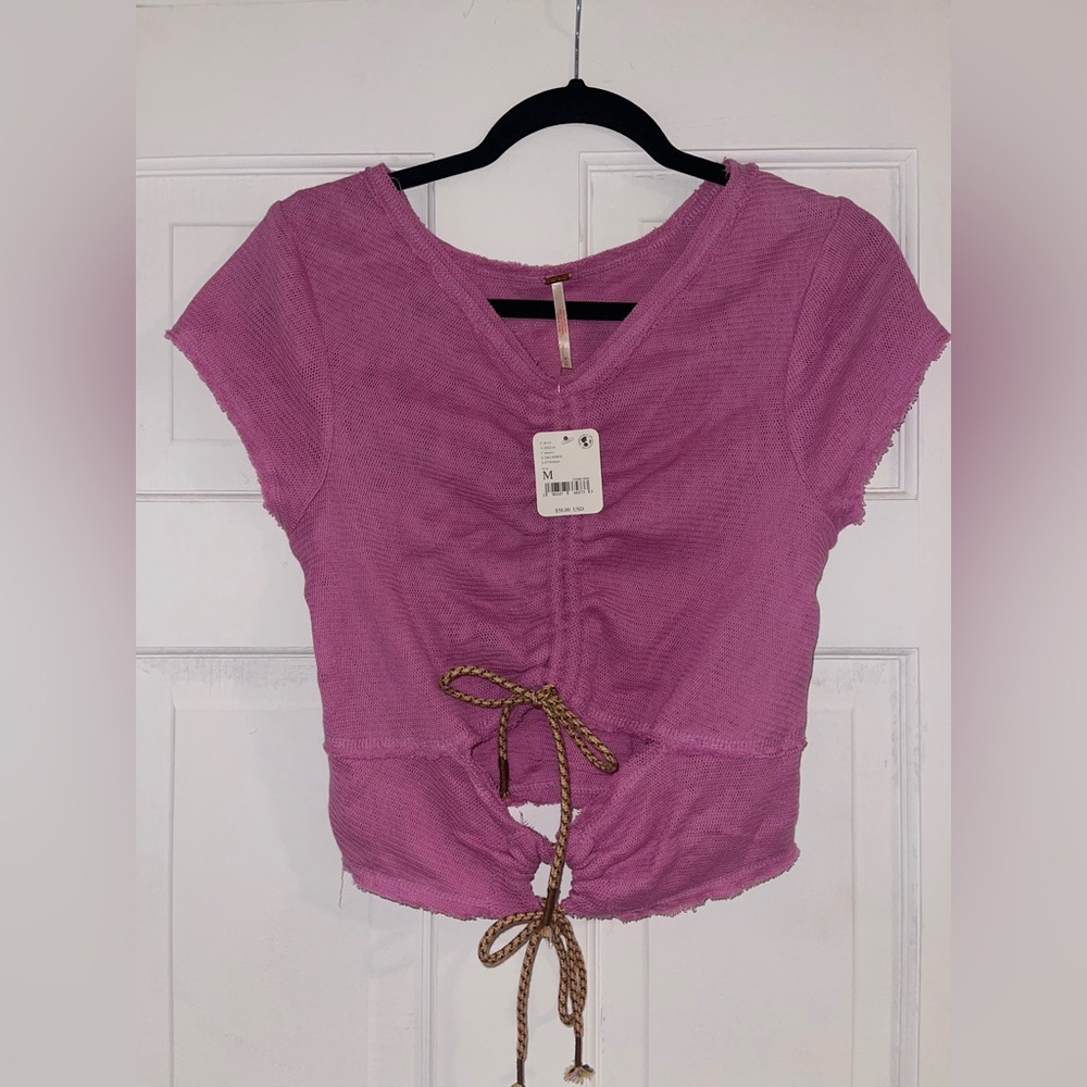 Free People Mauve Tie-Front Crop Top